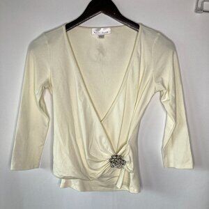 White House Black Market Women's Rhinestone Ornament Detail Wrap Top Size Small